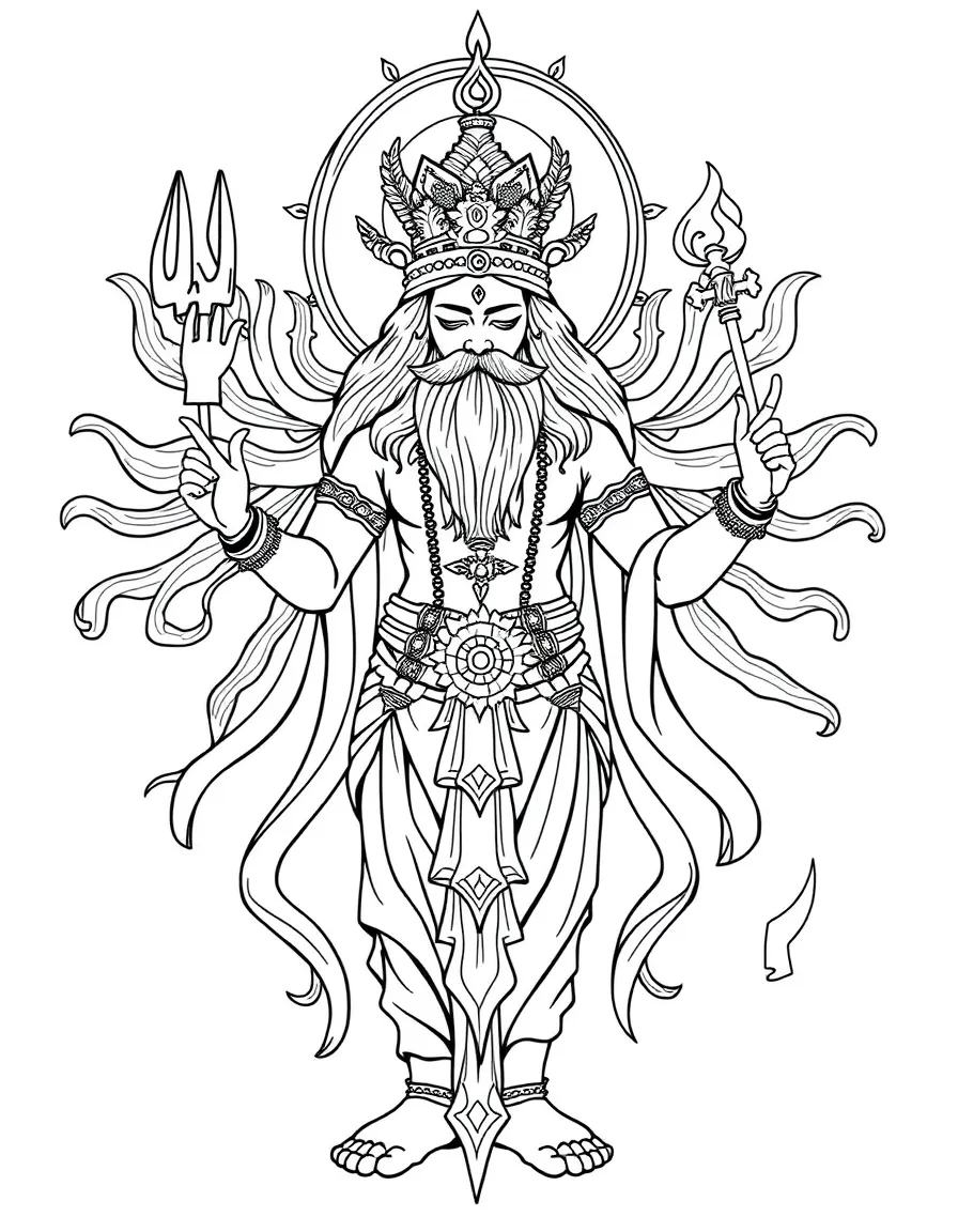 Divine masculine representation with symbols from multiple traditions