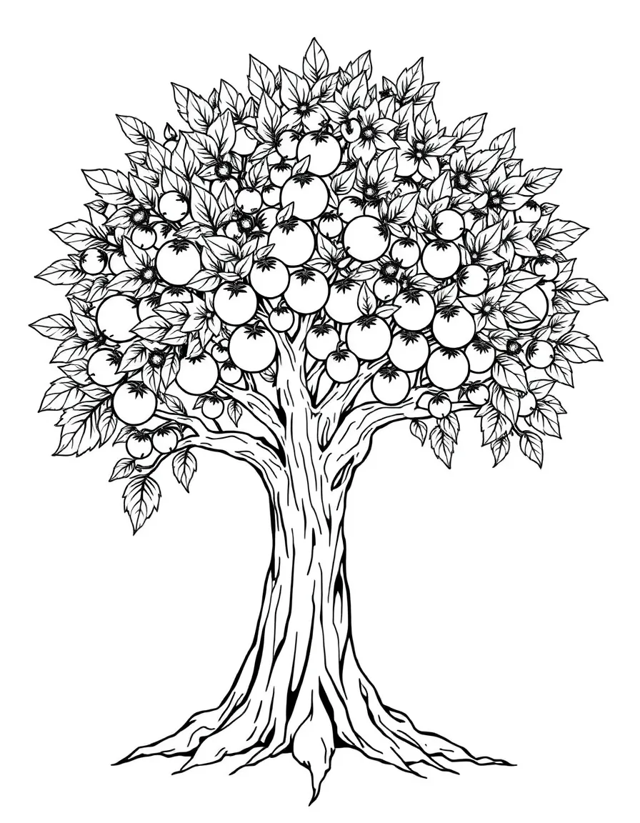 Tree of knowledge with detailed fruit and spiritual symbolism