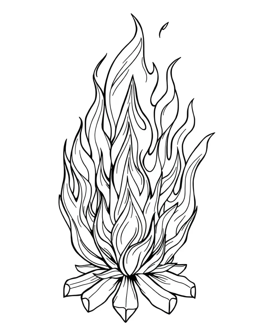 Sacred fire with detailed flame patterns and universal purification symbolism