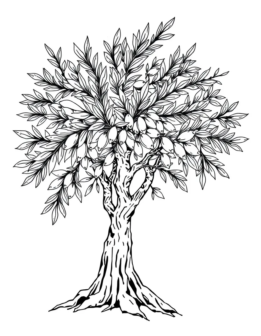 Olive tree with detailed peace symbolism and religious connections