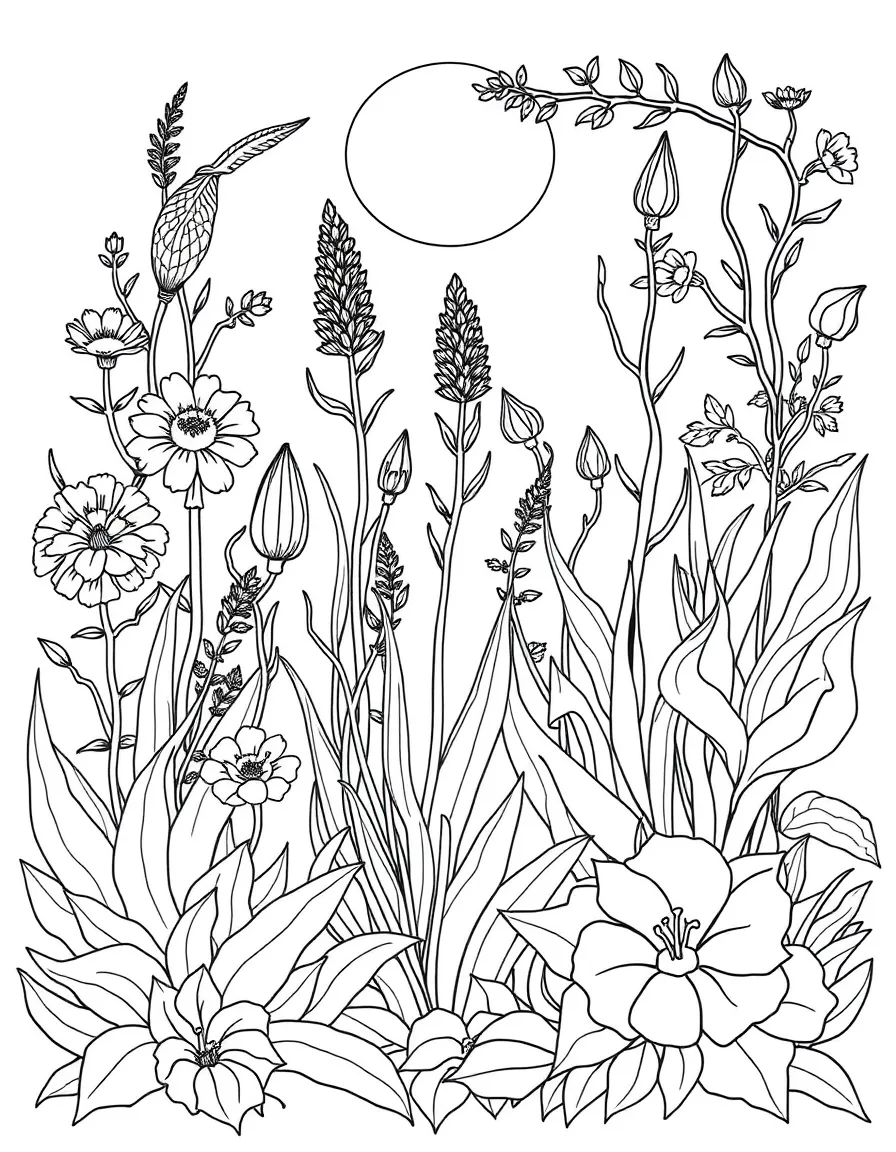 Garden of Eden plants with detailed botanical elements and symbolism