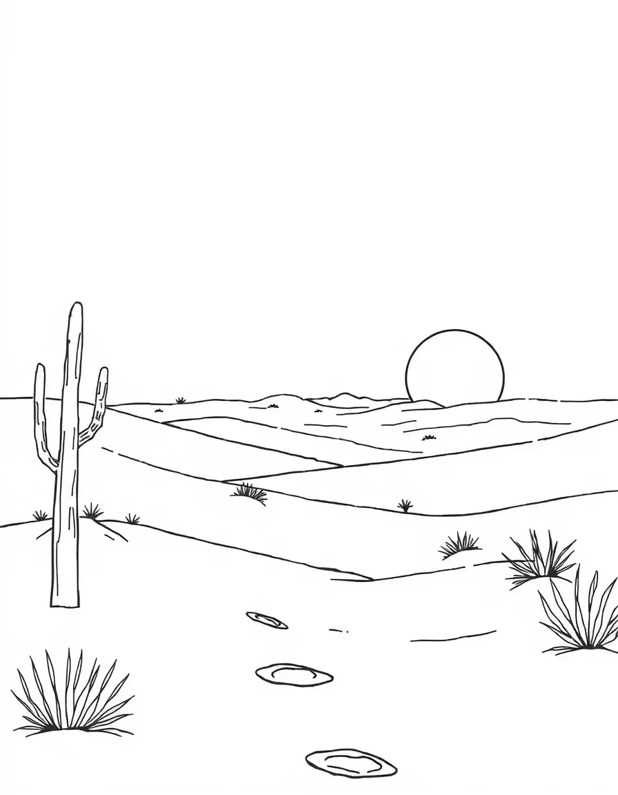 Desert meditation space with minimal elements and vast horizon