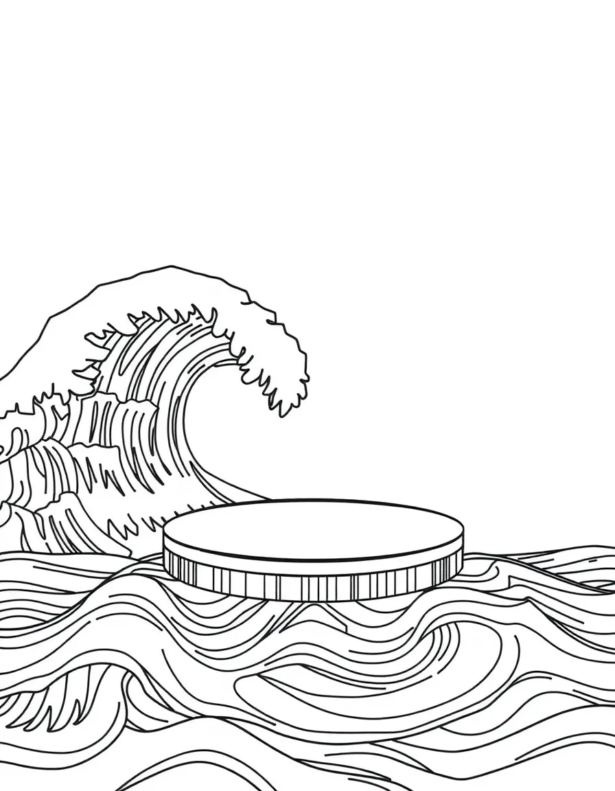 Ocean-side meditation platform with detailed wave patterns