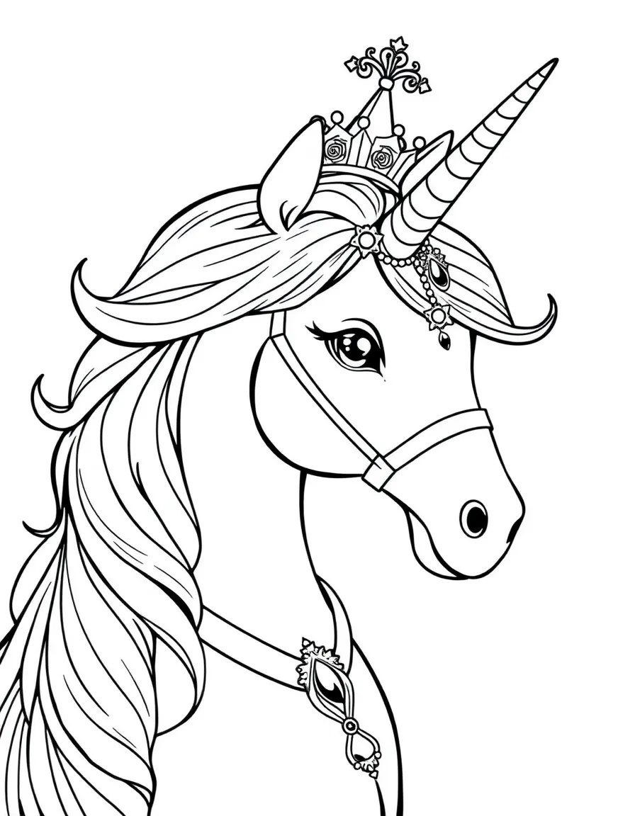 Unicorn princess wearing a delicate crown and jeweled harness