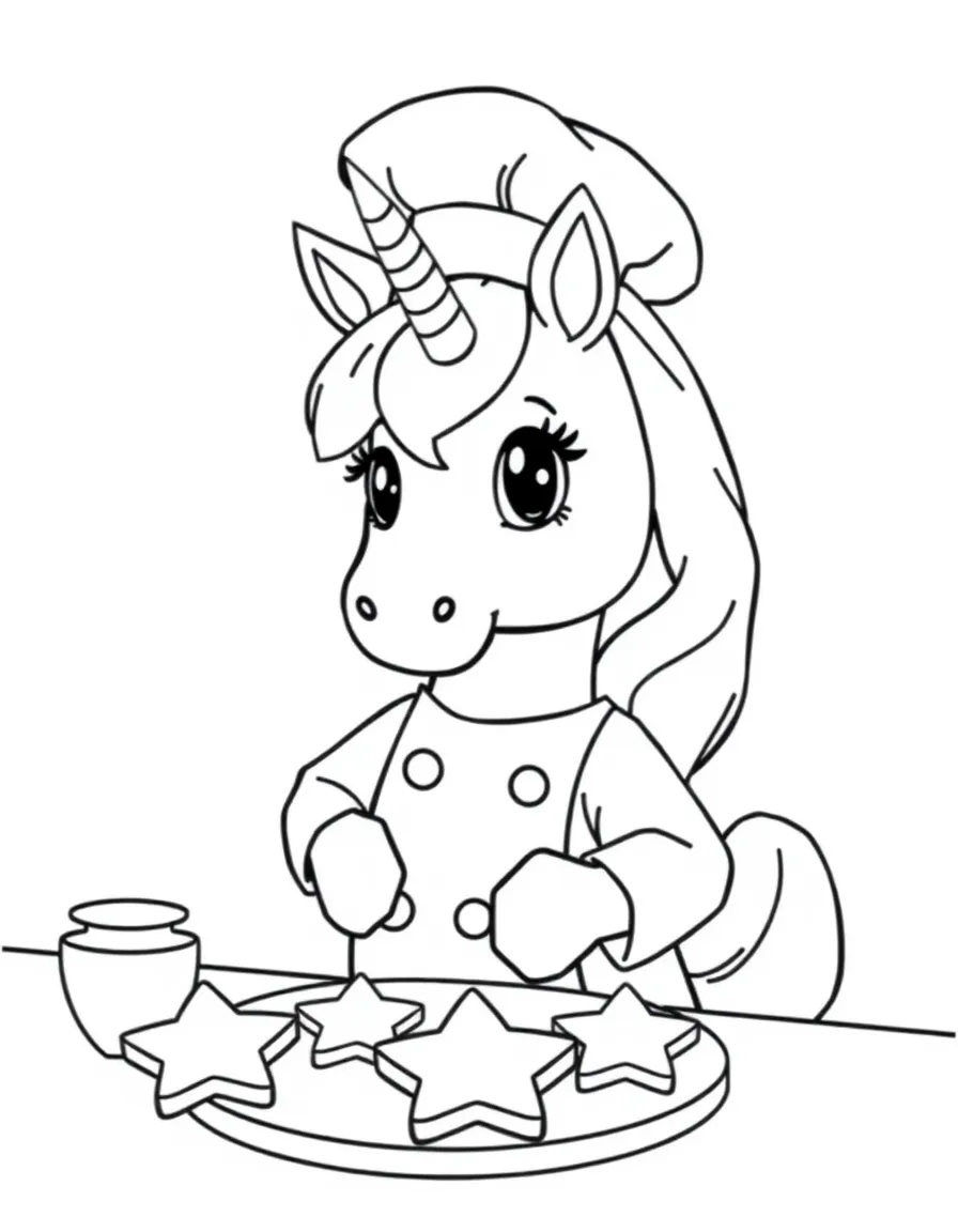 Unicorn chef baking star-shaped cookies