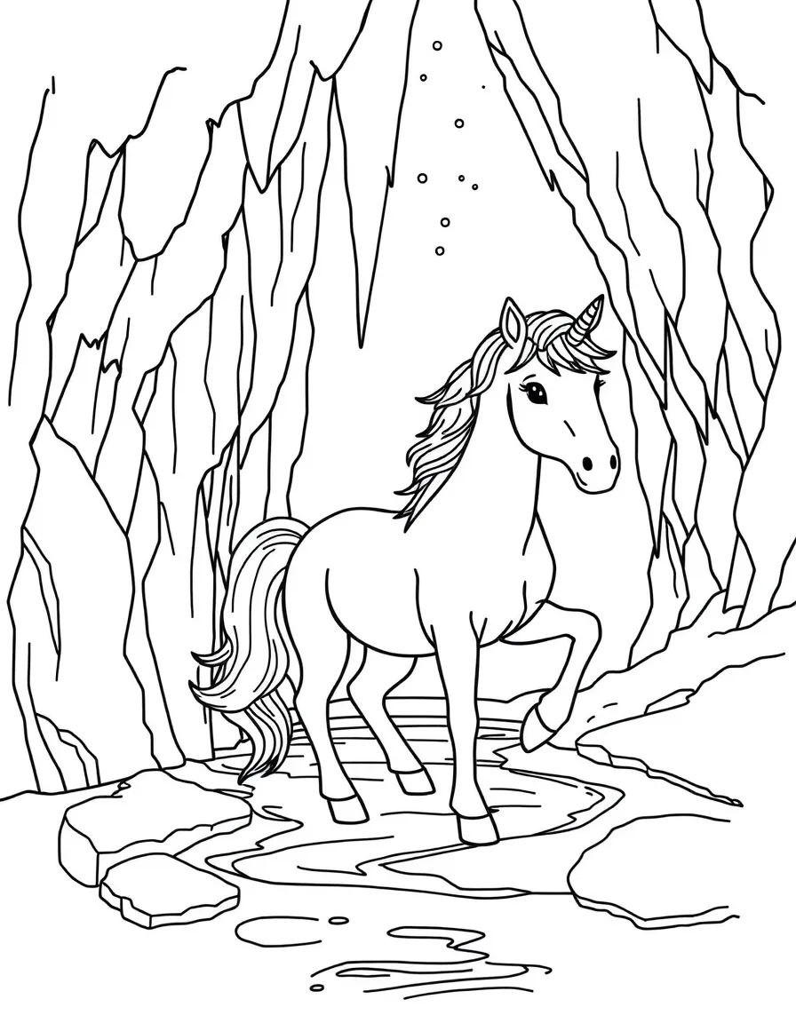 Ice unicorn in a frozen waterfall setting