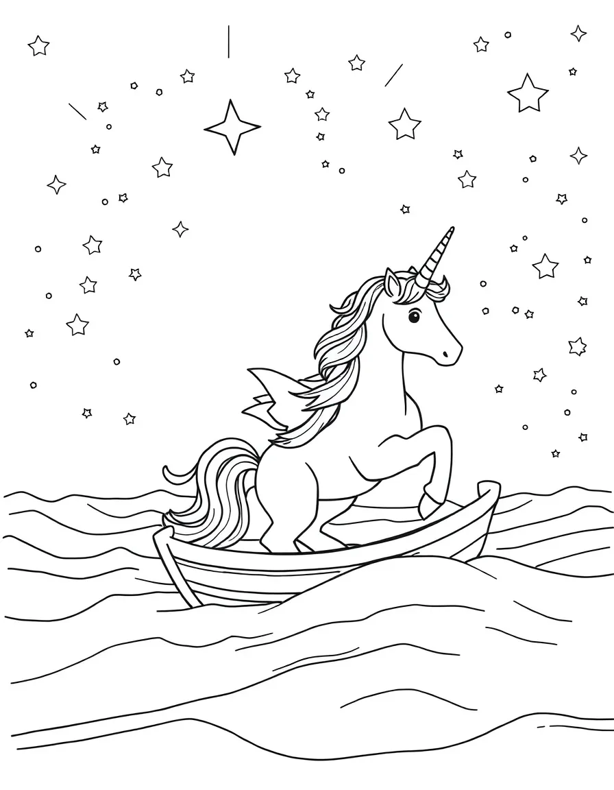 Unicorn sailor navigating a starlit ocean