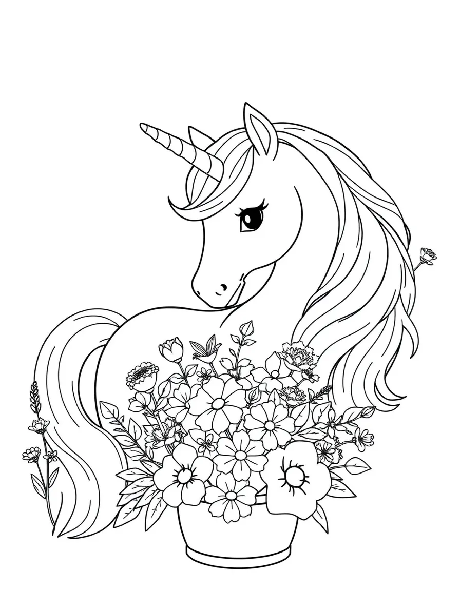 Unicorn florist arranging bouquets of enchanted flowers