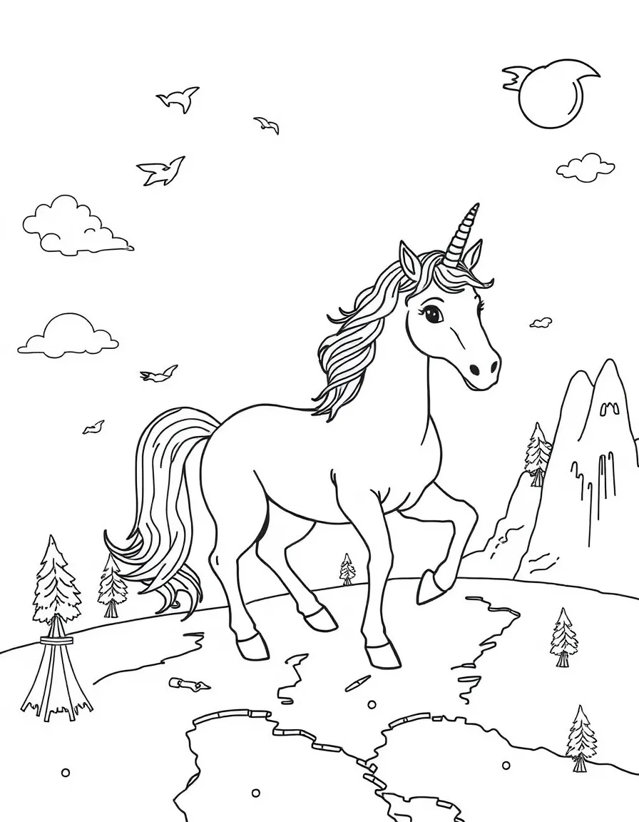 Unicorn cartographer mapping fairy tale lands