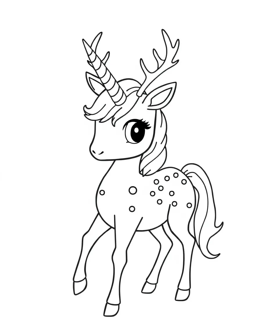 Deer-like unicorn with small antlers and spotted coat