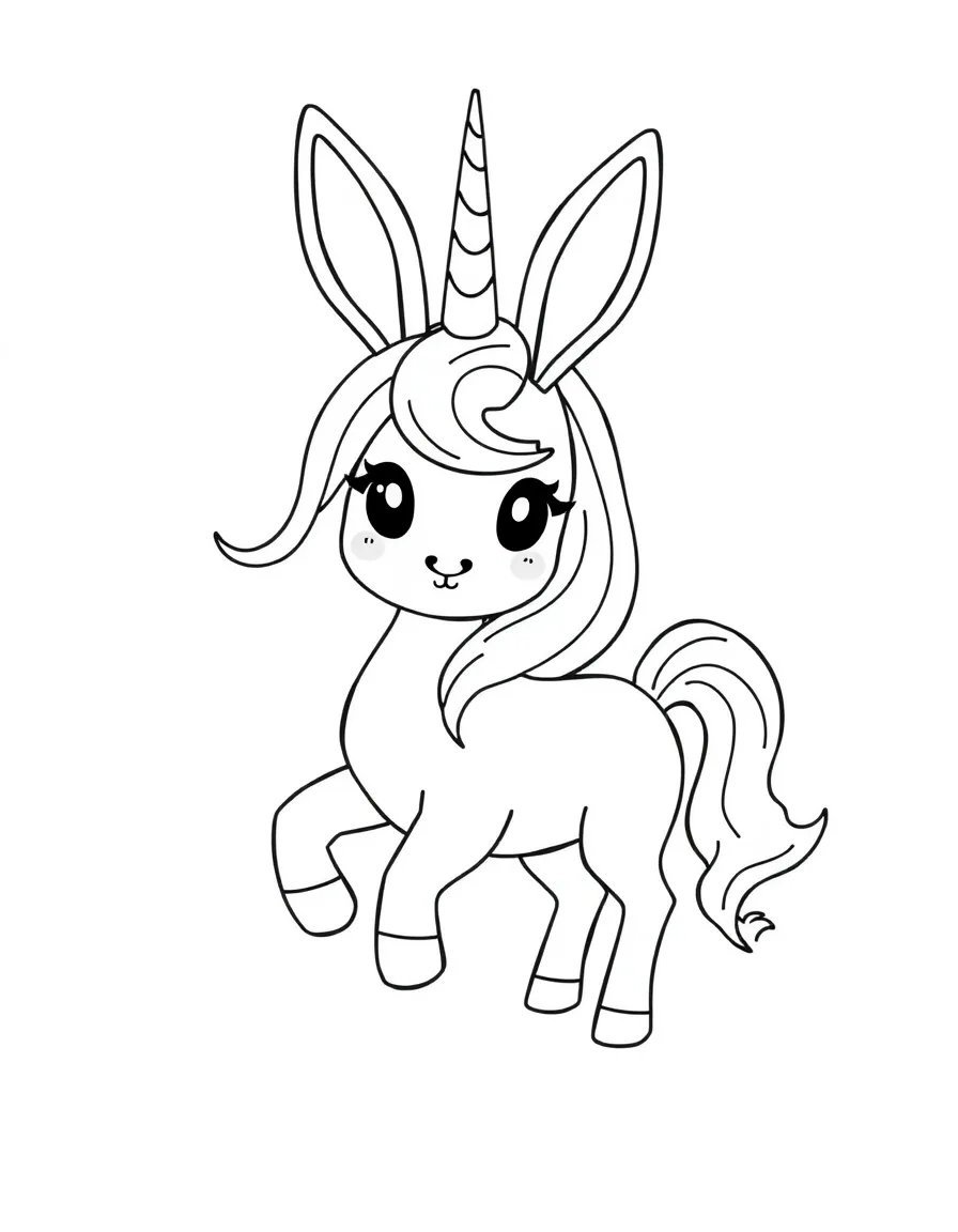 Rabbit-inspired unicorn with long ears and cotton tail