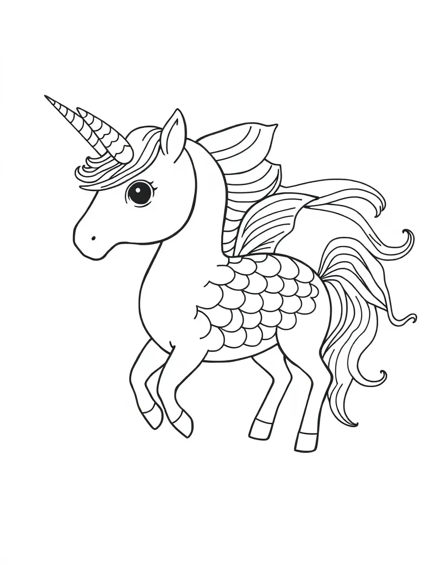 Fish-inspired unicorn with scale patterns and fins
