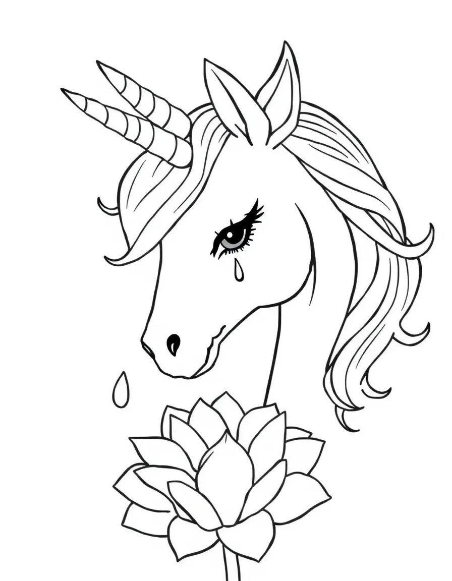 Unicorn turning tears into flower petals