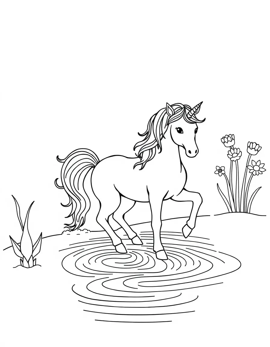 Zen garden unicorn raking sand patterns