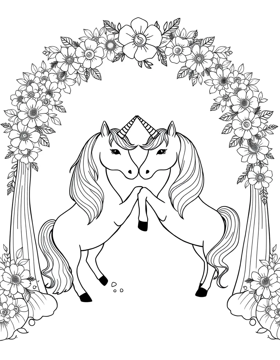 Unicorn wedding ceremony with flower arches