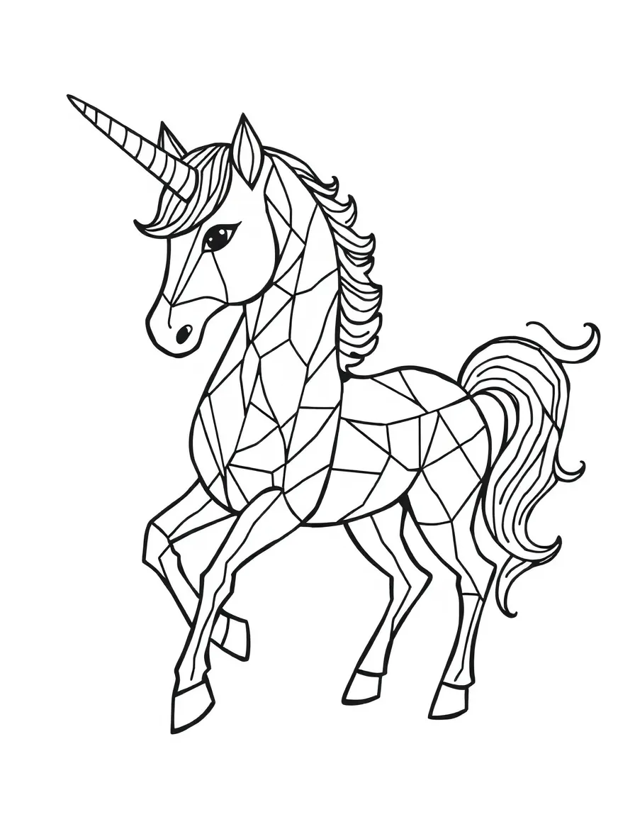 Mosaic unicorn made of geometric tile patterns