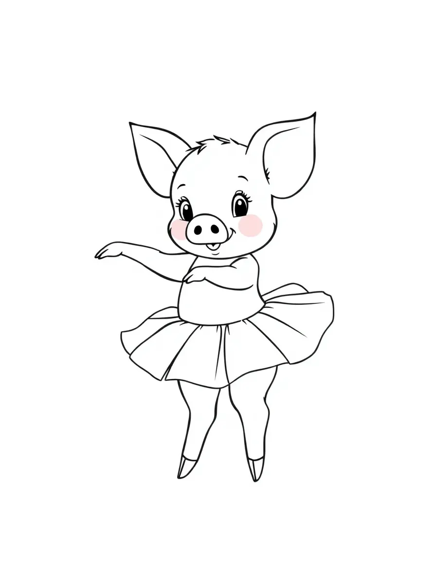 A piglet ballerina practicing twirls in a tutu