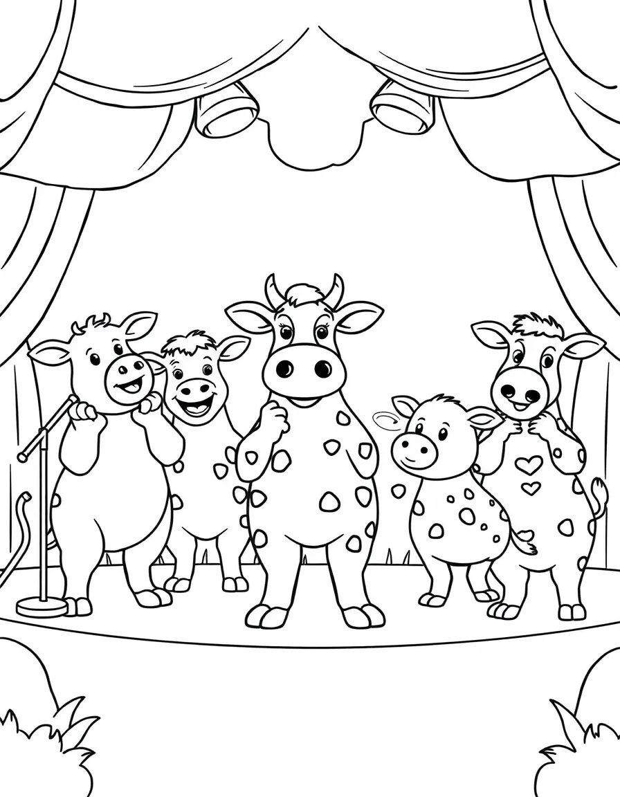 A group of farm animals performing in a talent show