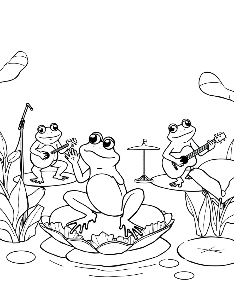 A frog band performing on lily pad stages
