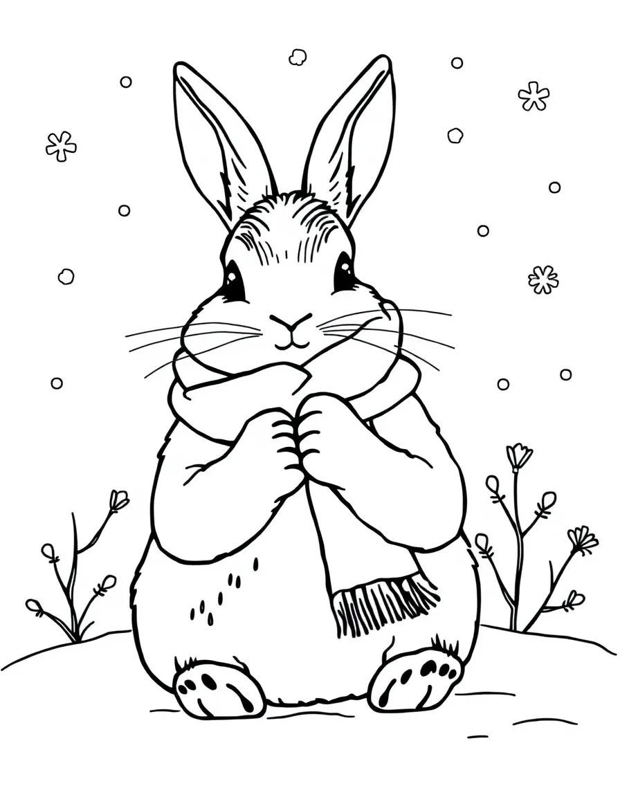 An arctic hare knitting a cozy scarf for winter
