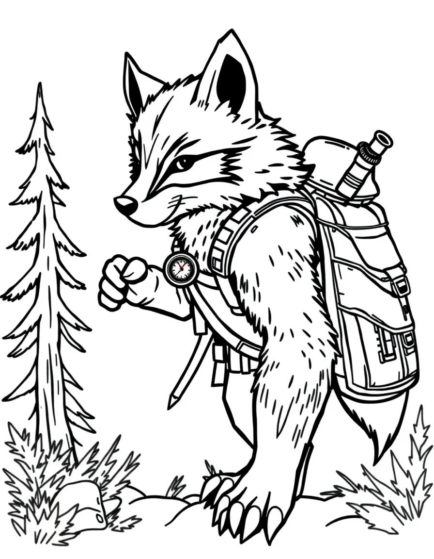 A wolverine explorer with backpack and compass
