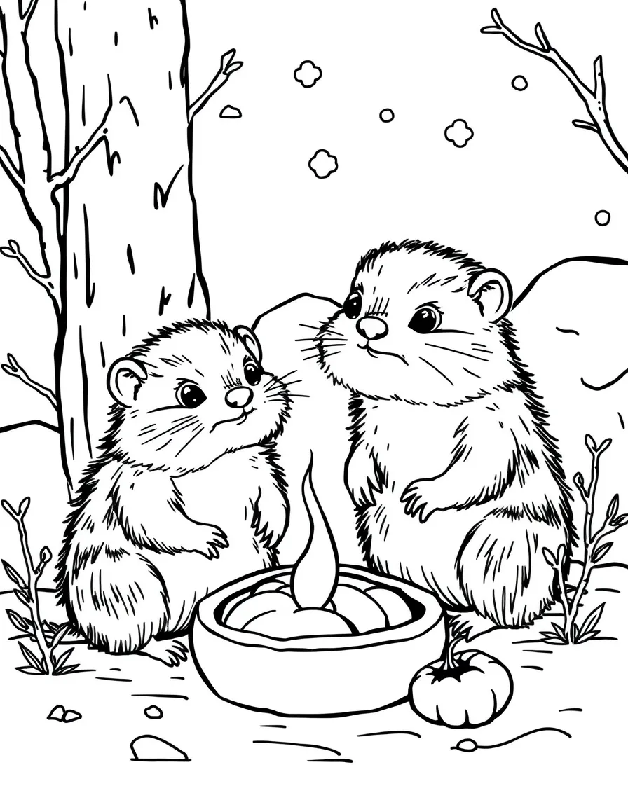 A family of lemmings preparing for a winter feast