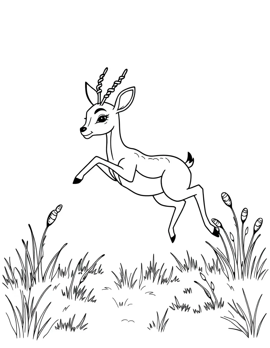 A baby gazelle practicing ballet leaps in a meadow