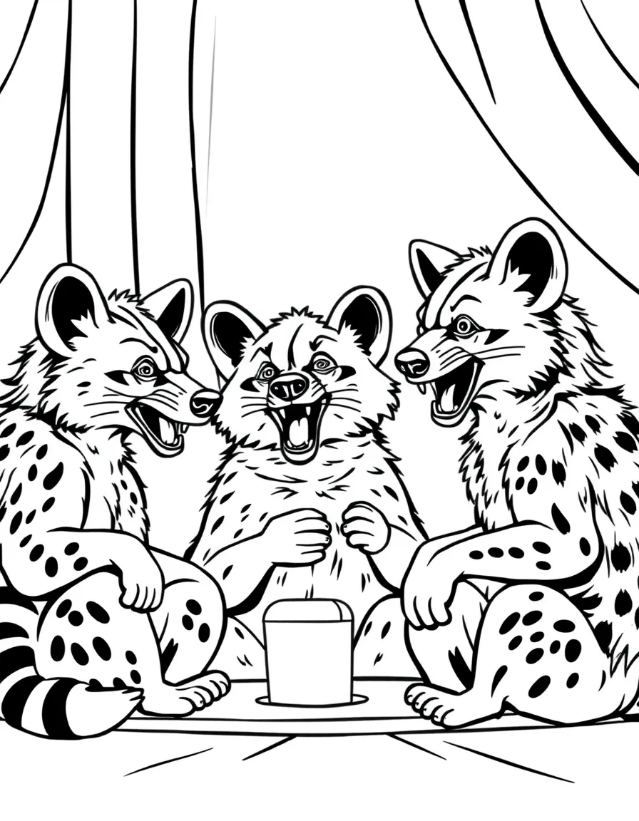 A family of hyenas telling jokes at a comedy night