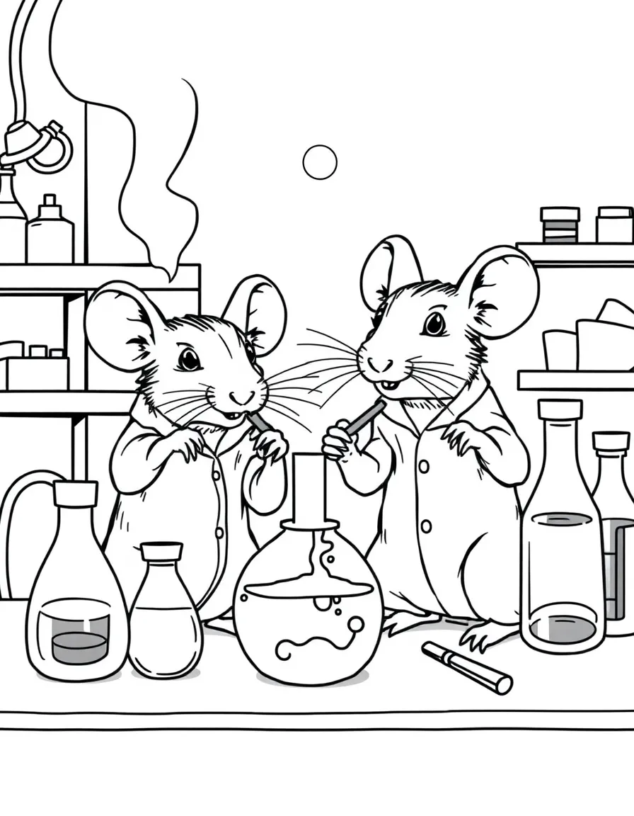 A pair of rats conducting science experiments in a laboratory
