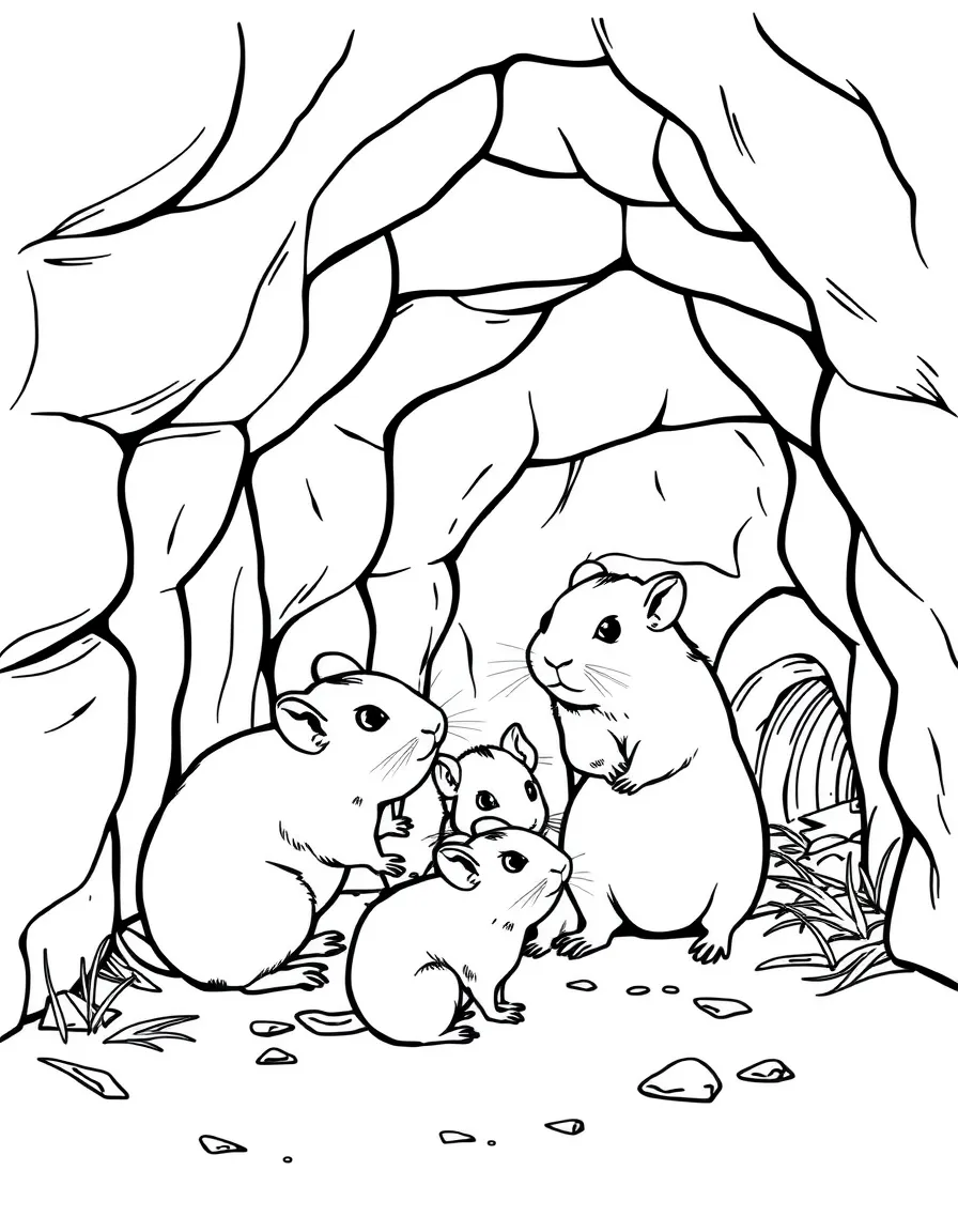 A family of gerbils working together to build a tunnel system