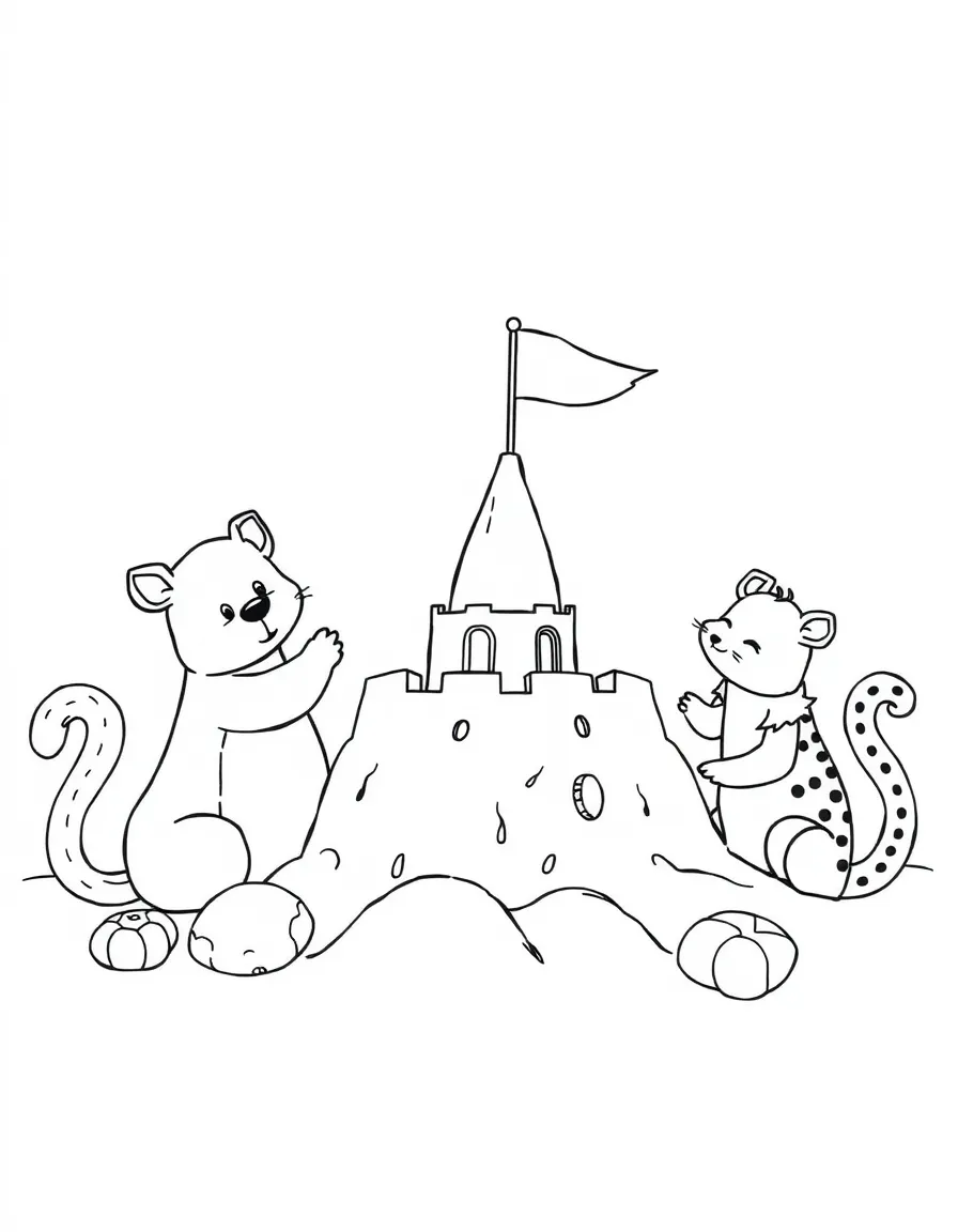 A group of animals building a sandcastle for summer solstice