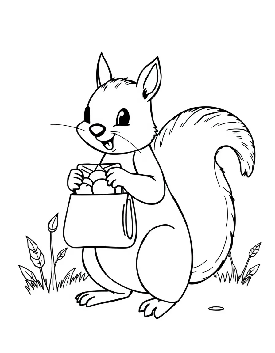 A squirrel mail carrier with a tiny bag of acorn letters