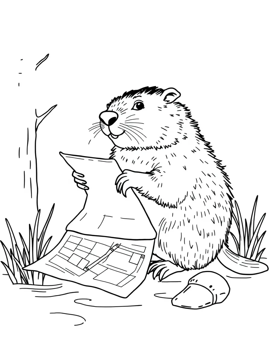 A beaver architect drawing plans for a new dam