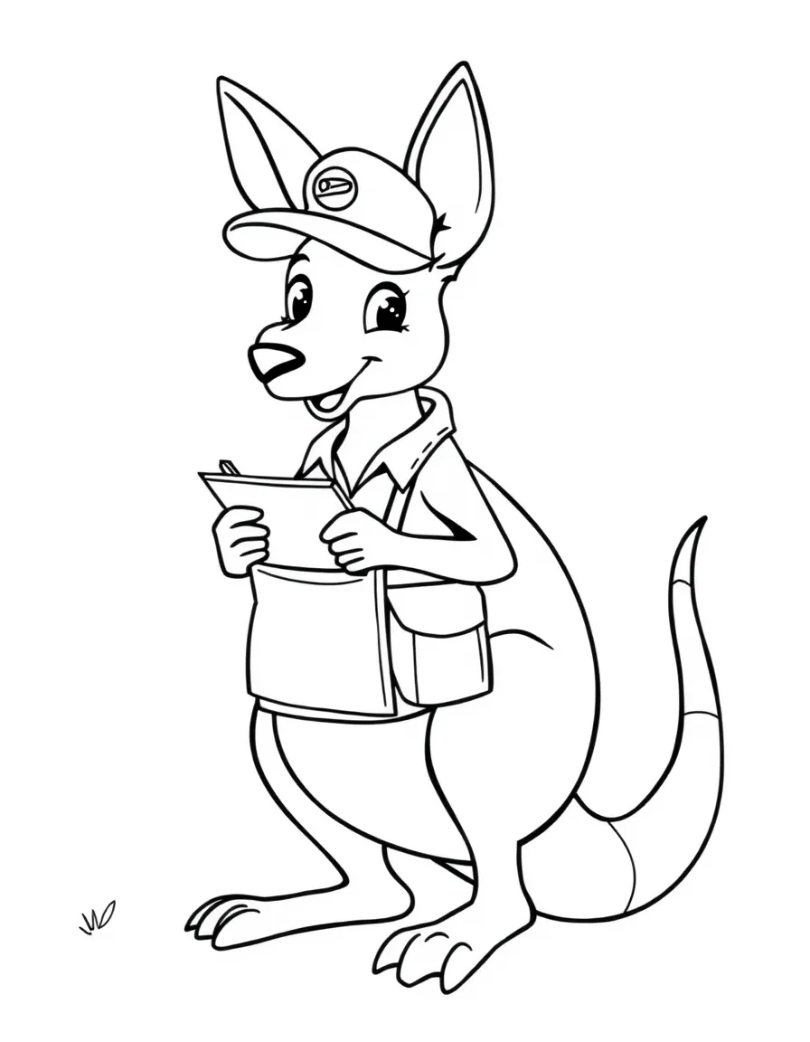 A kangaroo postal worker with letters in her pouch
