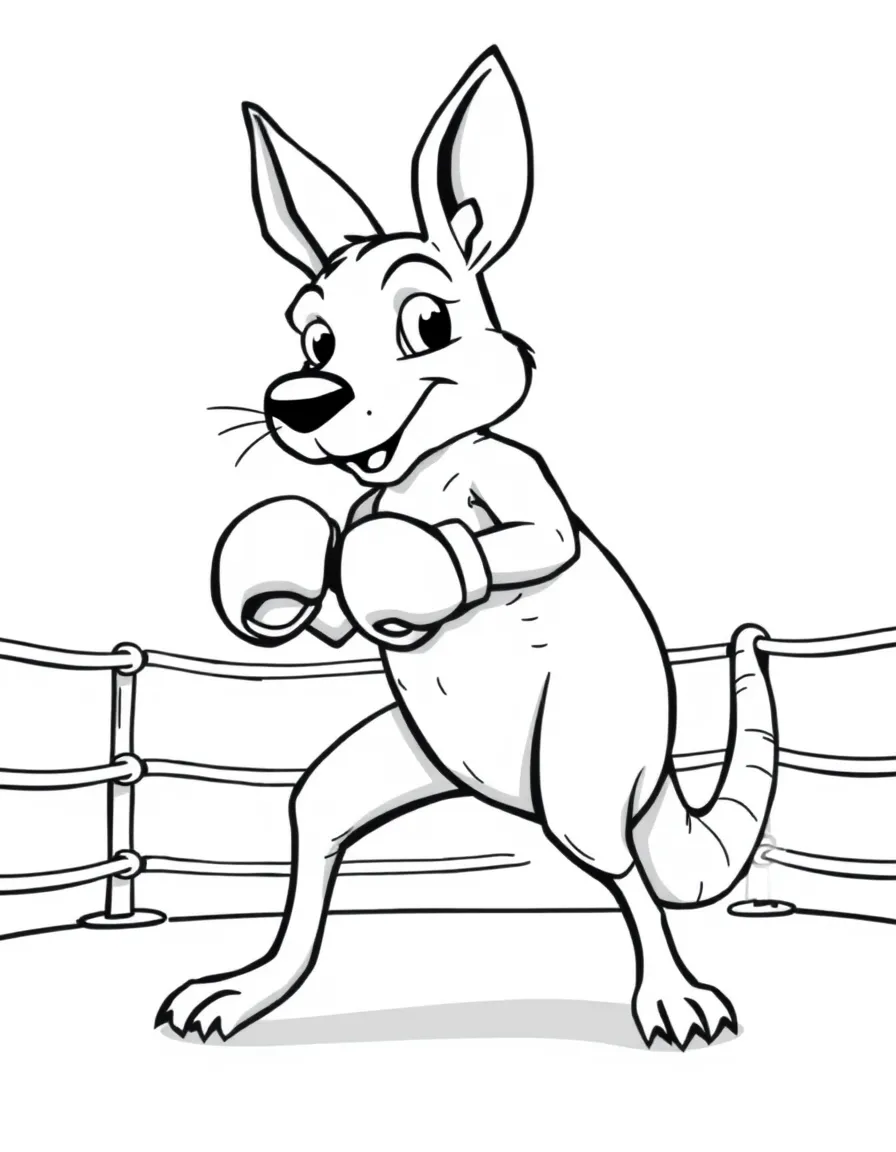 A kangaroo boxer wearing gloves and bouncing in a ring