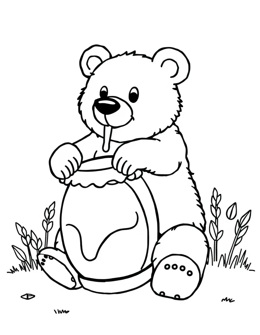 A bear playing a honey jar as a drum