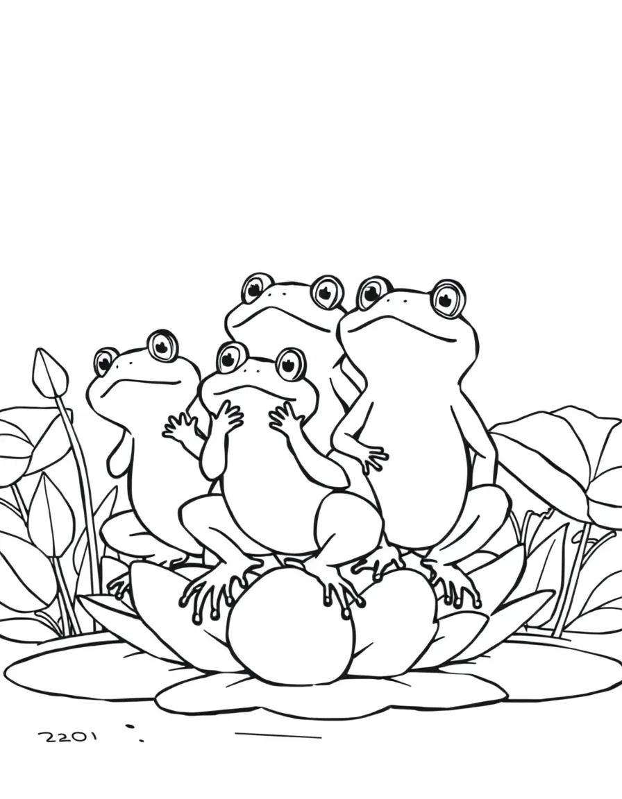 A frog choir on lily pad risers