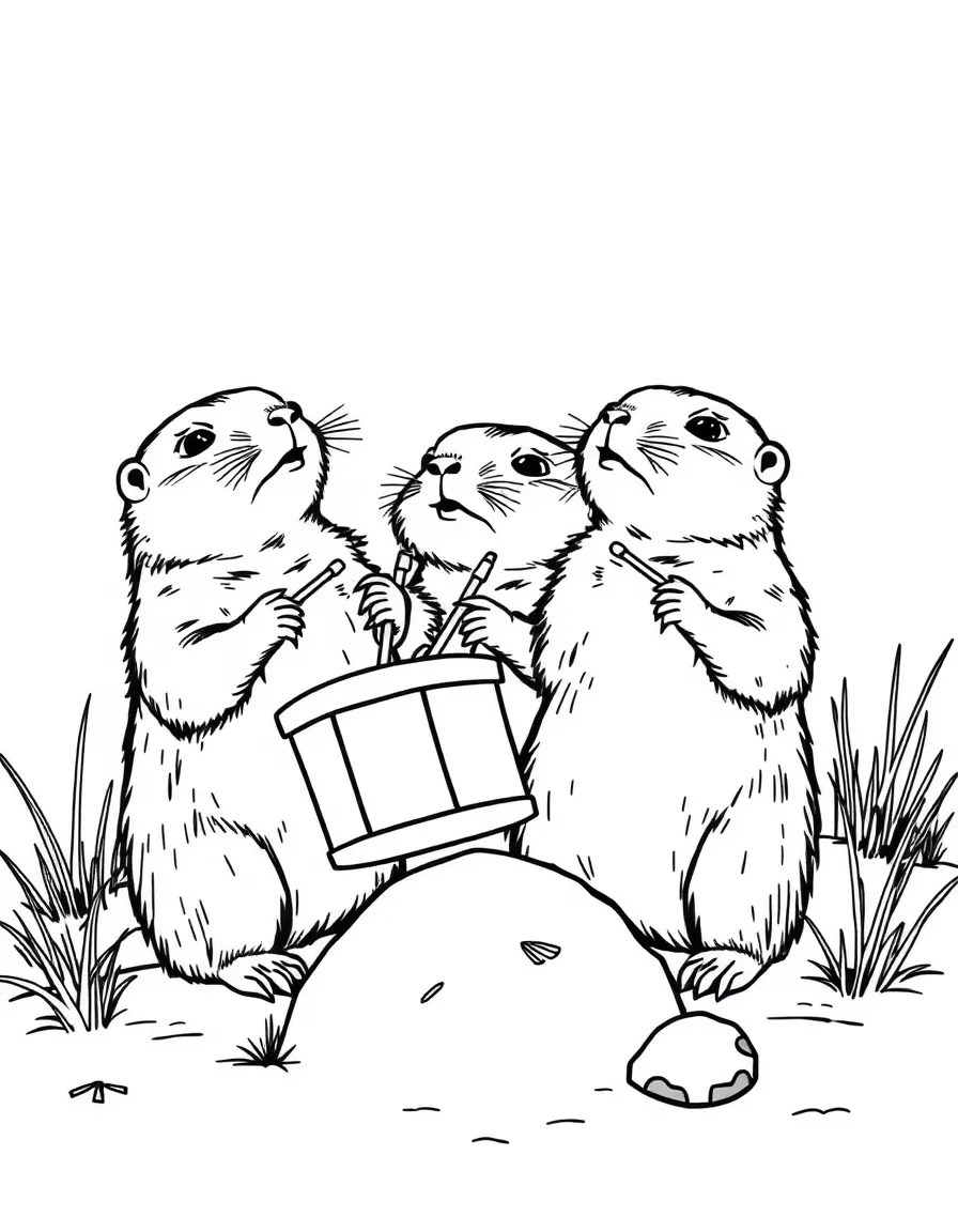 A group of prairie dogs playing whack-a-mole percussion