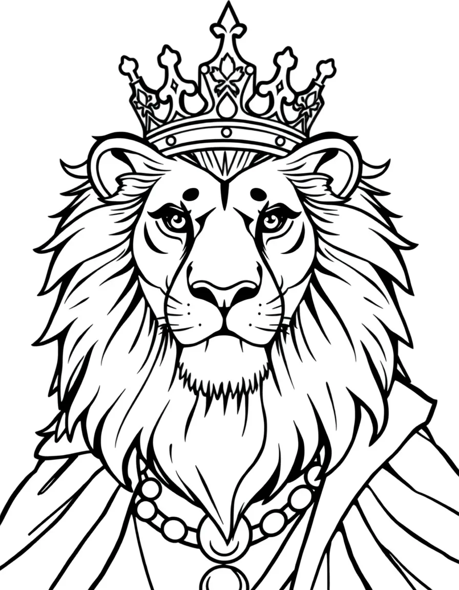A lion king with a majestic crown and royal cape