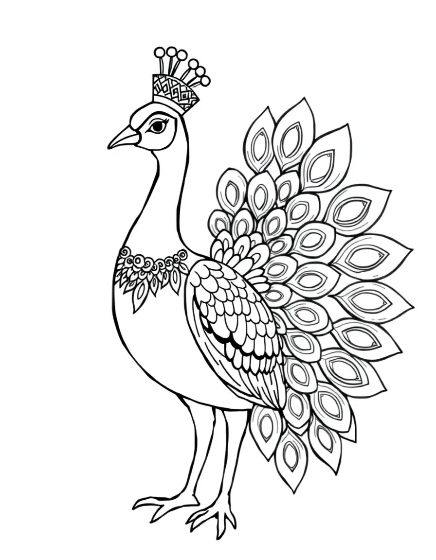 A peacock princess showing off her beautiful tail feathers