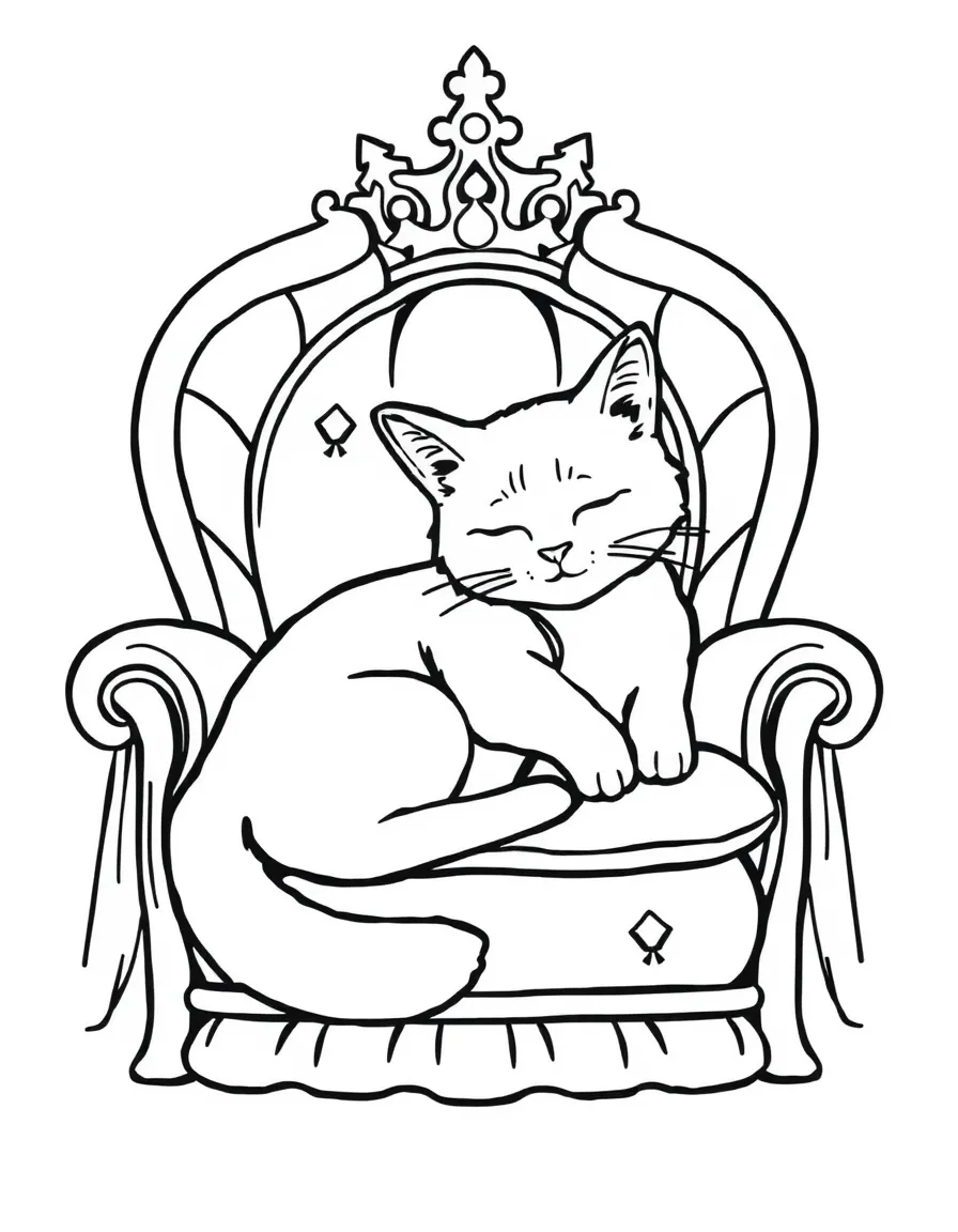 A cat queen napping on cushioned throne