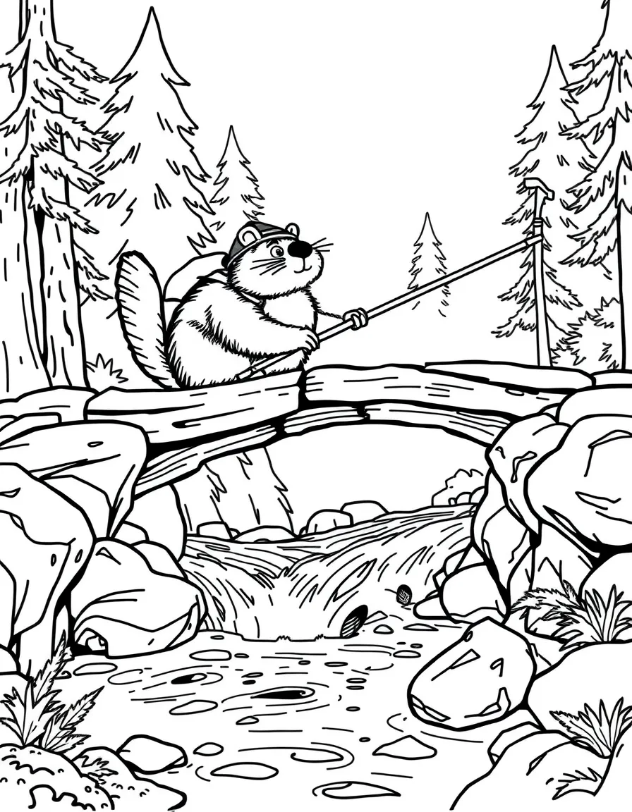 A beaver explorer building bridges across rushing streams