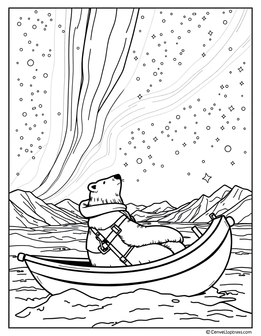 A polar bear navigator using the northern lights as a guide