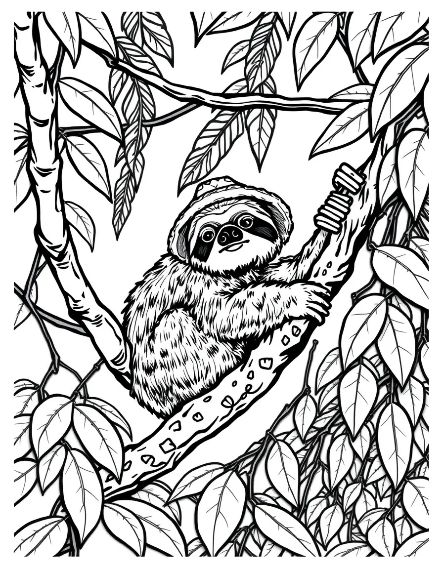 A sloth explorer moving slowly but surely through the canopy