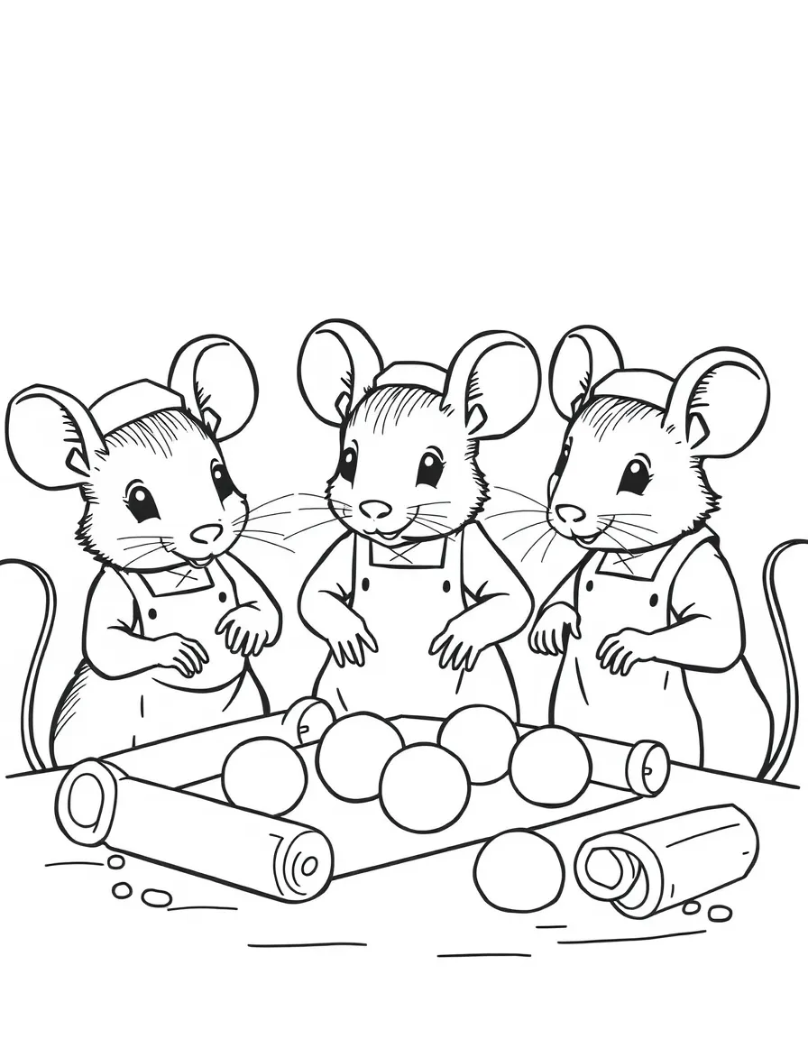 A group of mouse bakers rolling tiny dough balls