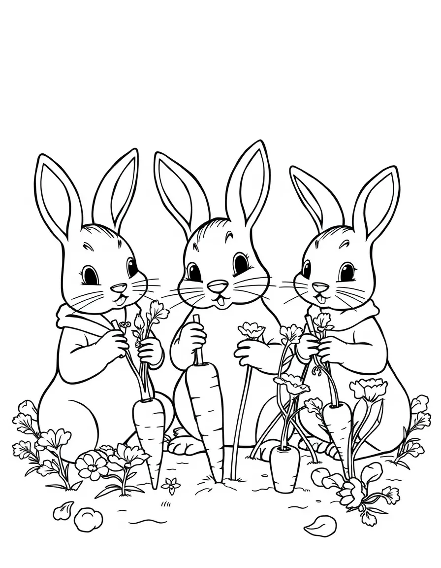 A family of rabbit students learning to grow carrots