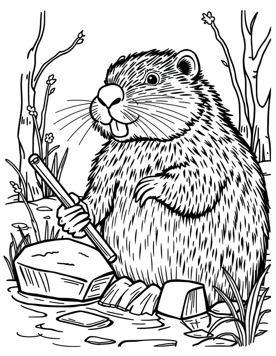 A beaver teacher demonstrating dam engineering