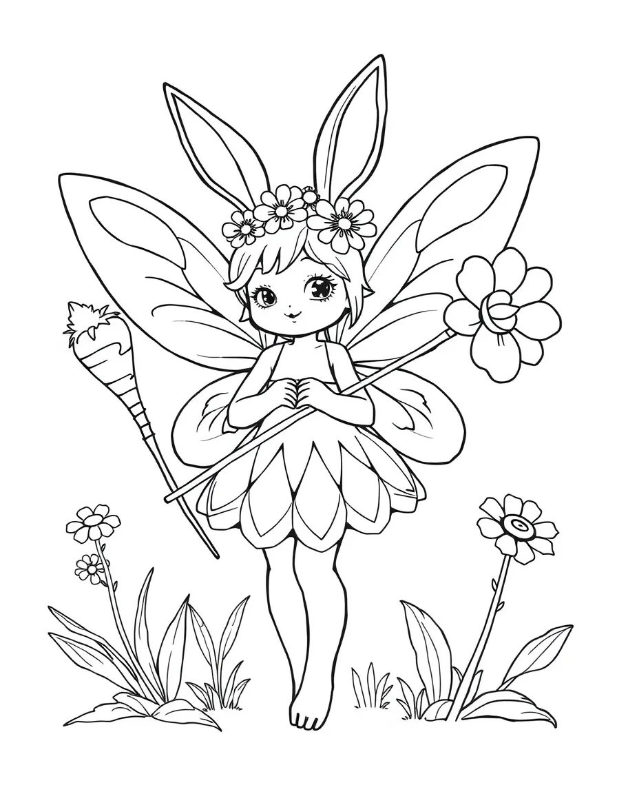 A bunny fairy with carrot-shaped wand and flower wings