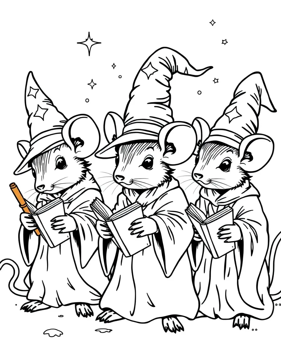 A group of mice wizards with tiny spell books