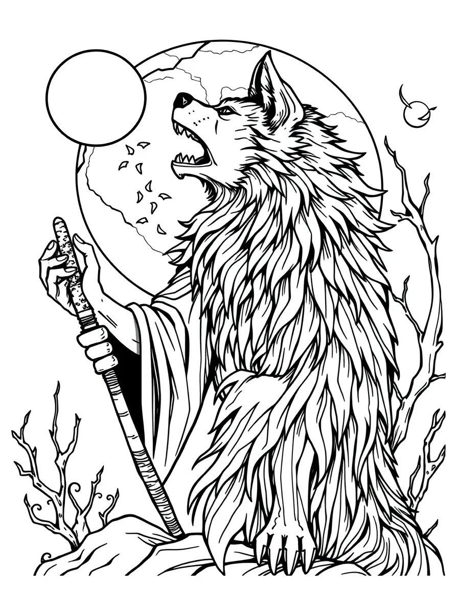 A wolf mage summoning the moon with a howl